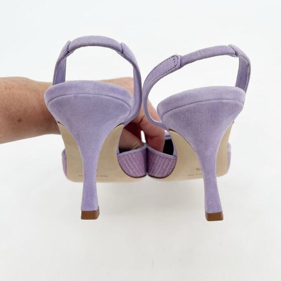 Manolo Blahnik Mayslibi Lilac Raffia Slingback Buckle Pointed Toe Heels IT 38.5 - Picture 9 of 12